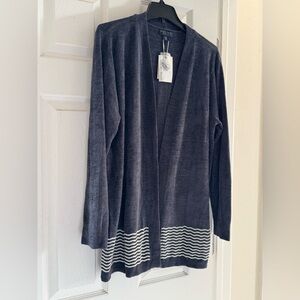 NWT Barefoot DreamsCozy Chic Ultra Lite Pointelle Indigo and Cream Cardigan